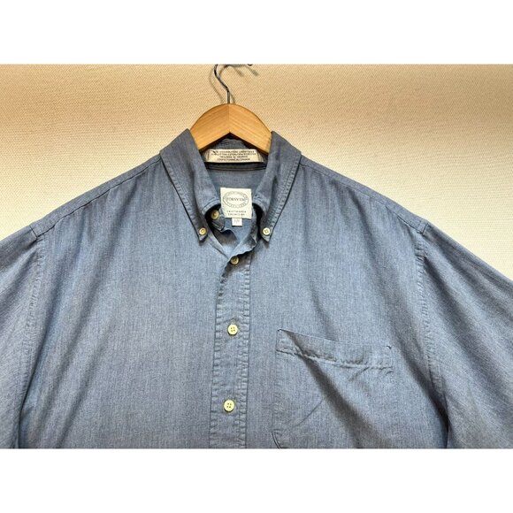 Forsyth Of Canada Mens Chambray Button-Down Shirt Large Blue Short Sleeve Casual - Picture 3 of 11